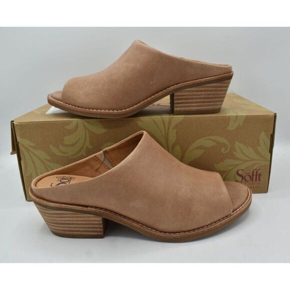Sofft Womens Size 11 Aneesa Light Taupe Leather Slip On Open Toe Slide Sandals - Picture 8 of 11
